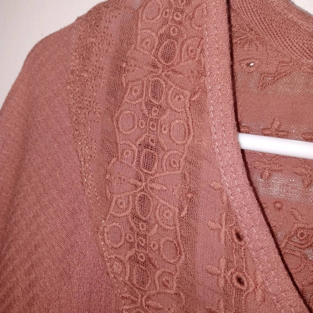 Free People Parisian Nights Dusty rose pink ribbed V Neck Bell Sleeve Blouse